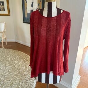 Eileen Fisher Clay Organic Linen Hi-Lo Long Sleeve Semi-Sheer Textured Top XS